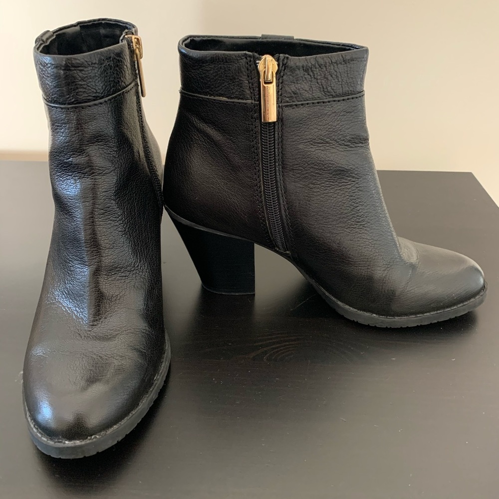 Leather Booties with Gold Accent